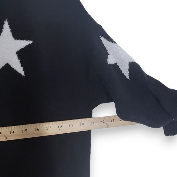 Taylor Karssen Womens Black White Star Cardigan Sweater S Small Soft Cozy Plushy - Picture 6 of 10